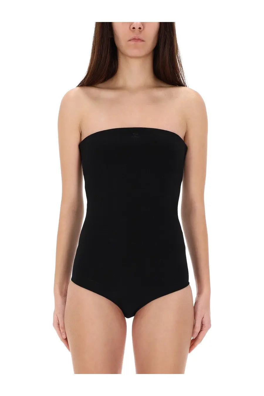 Courrèges women’s bustier lingerie top black strapless bodysuit with smooth form-fitting silhouette