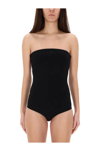 Courrèges women’s bustier lingerie top black strapless bodysuit with smooth form-fitting silhouette