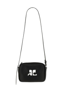Courrèges women’s camera bag reedition black black rectangular crossbody bag with white abstract logo on front