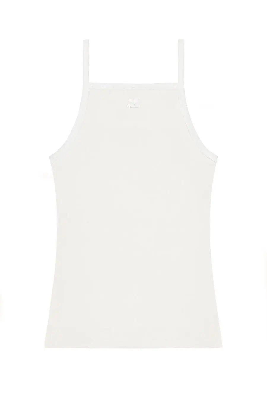 Courrèges women’s white minimalist spaghetti strap tank top with subtle logo at the neckline