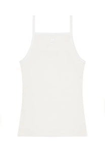 Courrèges women’s white minimalist spaghetti strap tank top with subtle logo at the neckline