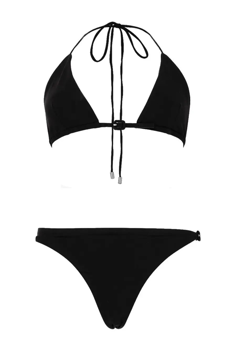 Courrèges women’s black halter bikini top with adjustable tie-back and matching high-waisted bottom