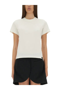 Courrèges women’s white cotton t-shirt with short sleeves crew neck and subtle stitching details