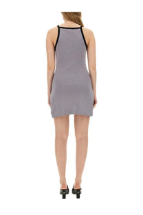 Courrèges women’s grey ribbed knit mini dress with black trim along the neckline and straps