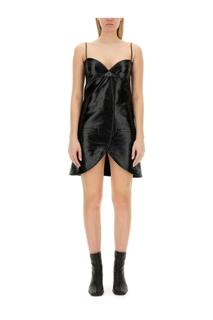 Courrèges women’s ellipse dress black black patent leather mini dress with thin straps and front zipper detail