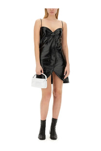Courrèges women’s ellipse dress black satin strap dress with front zipper and asymmetrical hemline