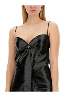 Courrèges women’s ellipse dress black featuring a black satin strapless top with central buckle and front zipper details