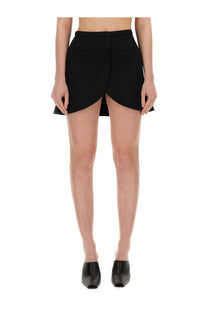 Black courrèges women’s ellipse high-waisted mini skirt with flared asymmetrical hem and front slit