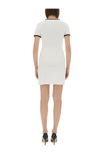 Courrèges women’s holistic contrast mini dress in white with black trim on neckline and sleeve cuffs
