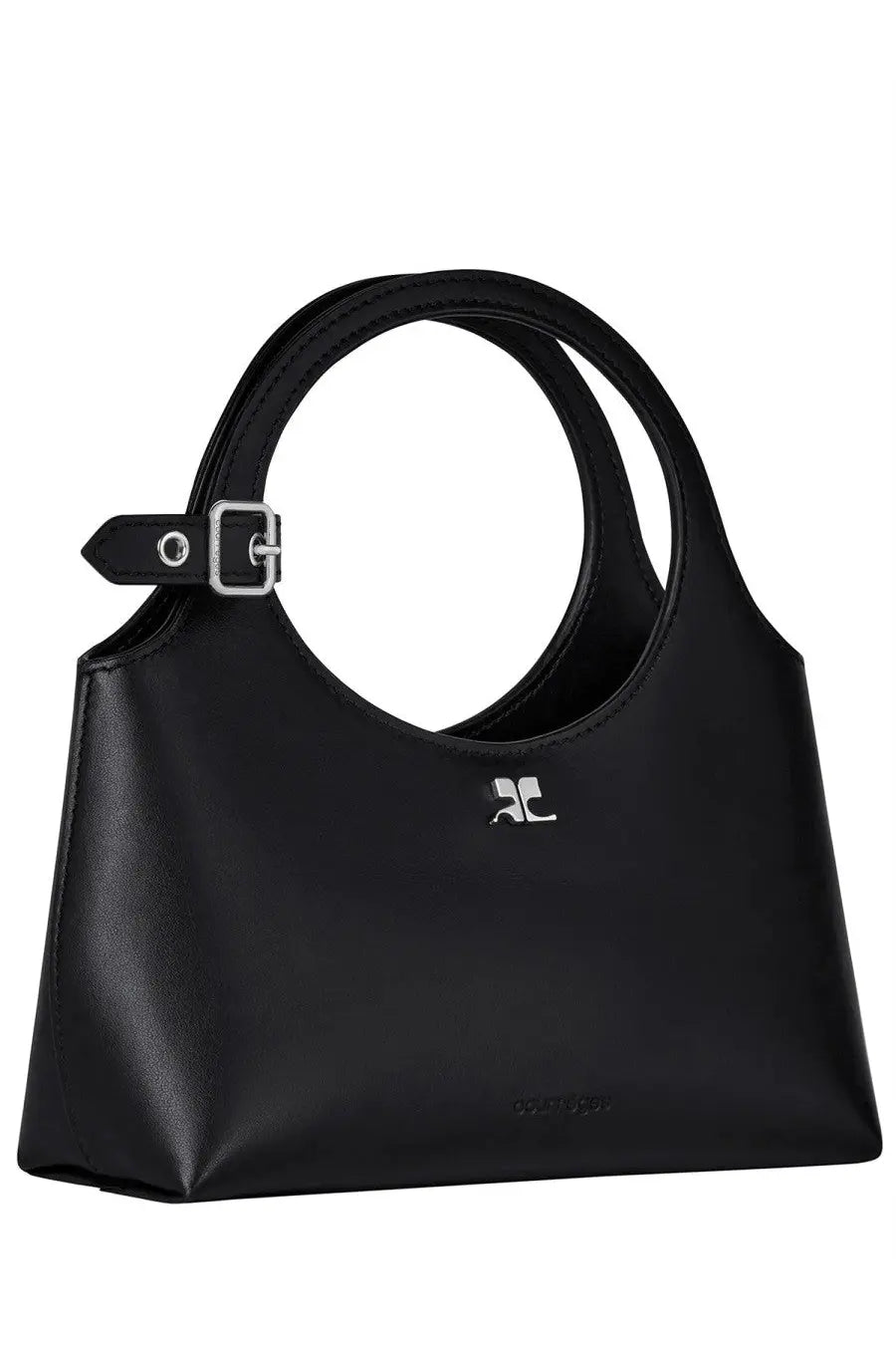 Courrèges women’s holy day mini bag black leather handbag with circular top handle and silver-tone buckle detail
