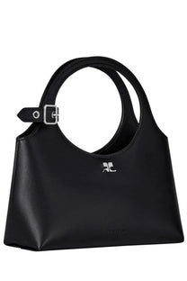 Courrèges women’s holy day mini bag black leather handbag with circular top handle and silver-tone buckle detail