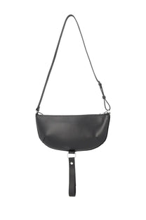 Courrèges women’s holy eclipse bag is a black leather crossbody with a sleek minimalist design and detachable wrist strap