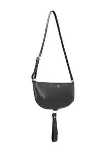 Courrèges women’s holy eclipse black leather crossbody bag with sleek curved design and detachable wrist strap