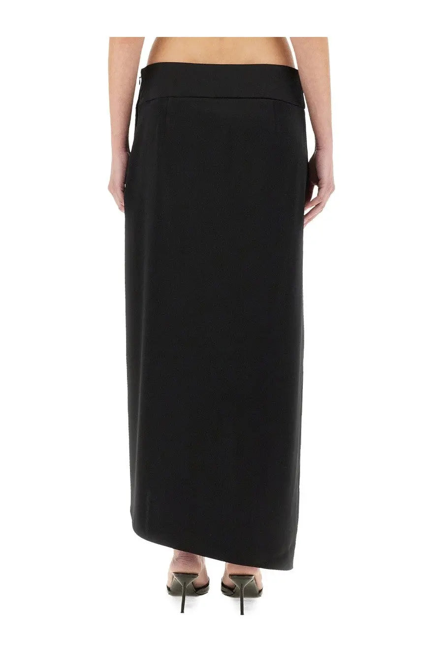 Black high-waisted sleek straight-cut maxi skirt in premium fabric from courrèges womens infinity heritage collection