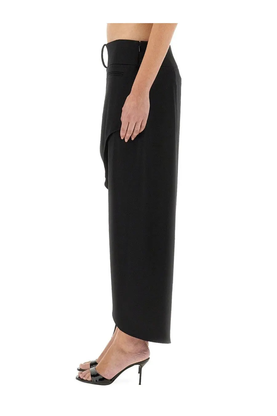 Courrèges women’s infinity heritage black high-waisted wide-leg trousers with sleek design and asymmetrical side slit