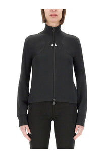 Courrèges women’s black interlock scuba jacket with zip-up front and minimalist logo on the chest