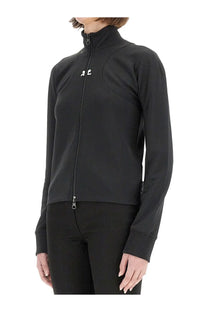 Black courrèges women’s interlock scuba jacket with zip-up front white chest logo and ribbed cuffs