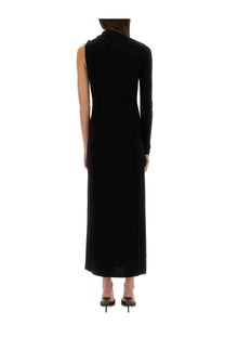 Courrèges women’s black long one shoulder maxi dress with sleeveless draped neckline and lightweight fabric