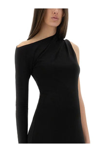 Black courrèges women’s long one shoulder dress with long sleeves and draped neckline in sleek fabric