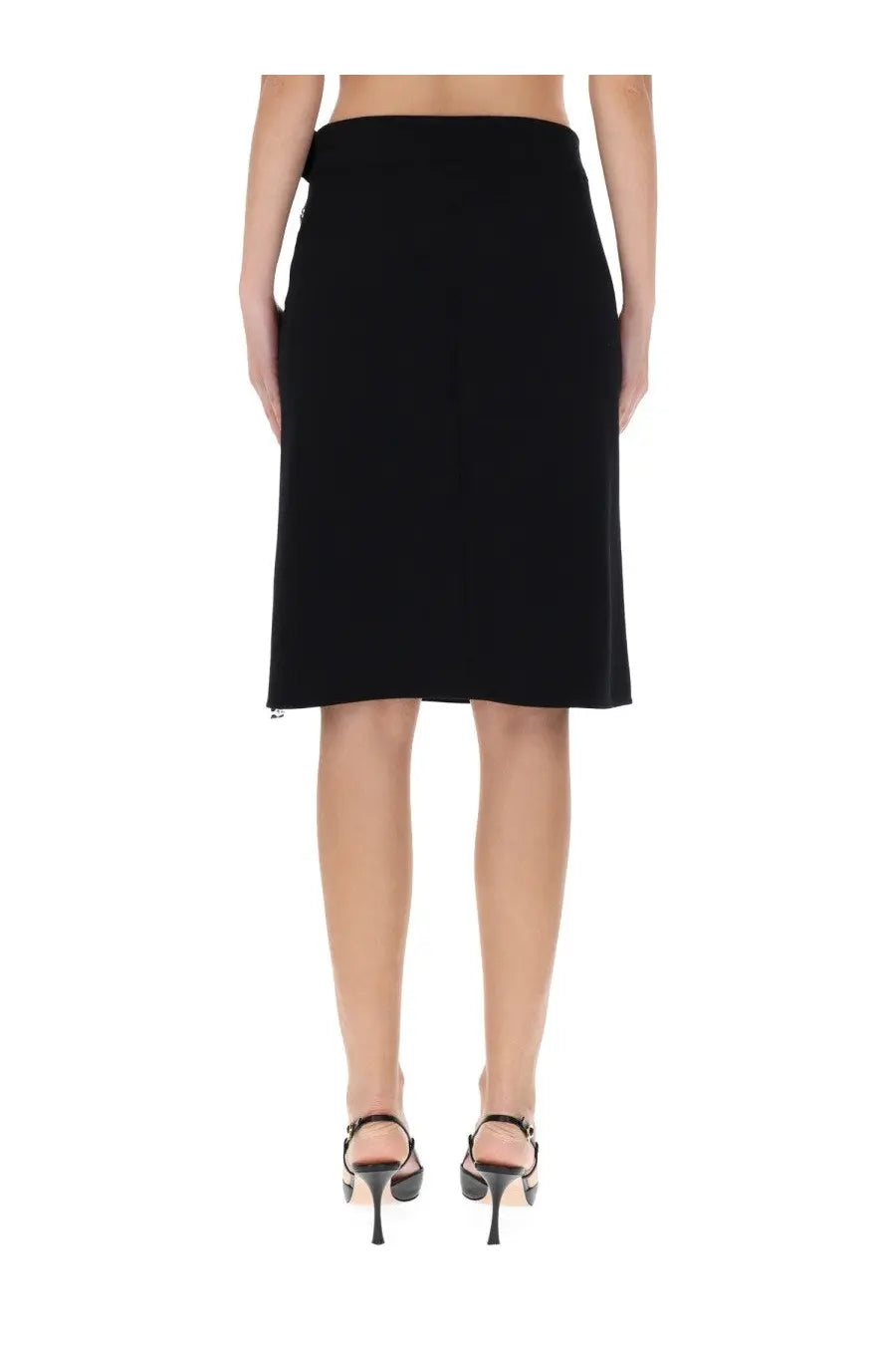 Courrèges women’s midi skirt in black tailored fabric with smooth finish and subtle side zipper detail