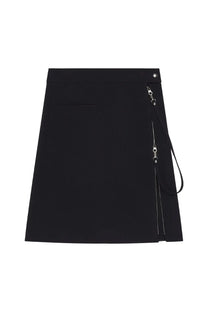 Courrèges women’s black midi skirt with side zipper and attached wrist strap for stylish wear