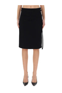 Courrèges women’s black tailored midi pencil skirt with side slit and decorative metallic hardware detail