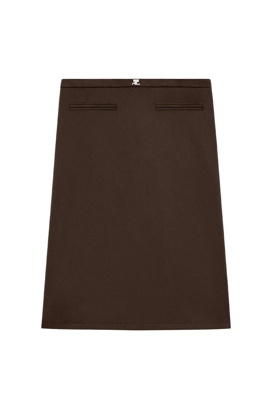 Courrèges womens midi skirt in solid brown with two front pockets and subtle logo at the waistband