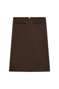 Courrèges womens midi skirt in solid brown with two front pockets and subtle logo at the waistband