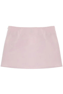 Courrèges women’s blue miniskirt with minimalist pale pink a-line design and smooth tailored fabric with front pleats