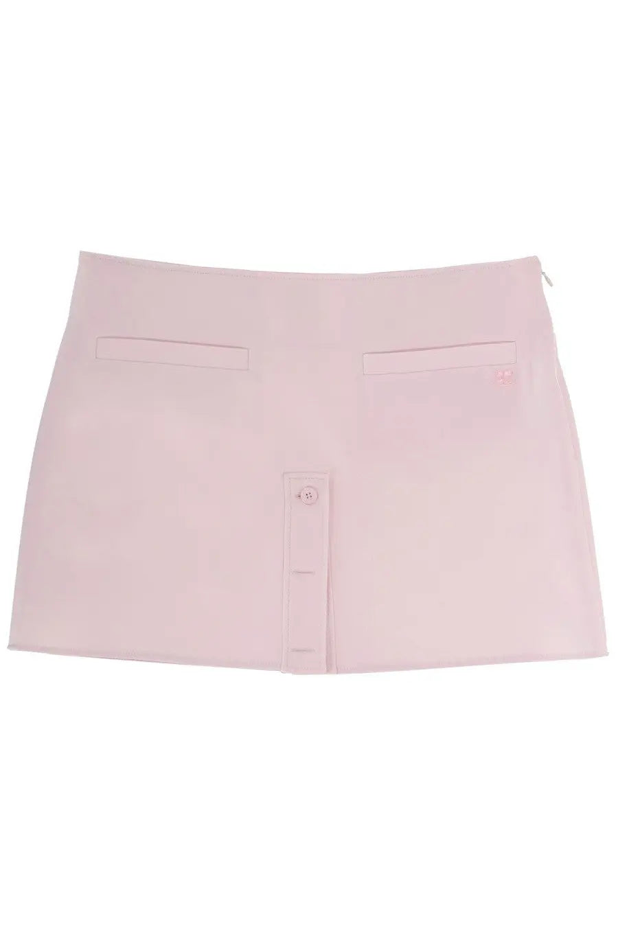 Courrèges women’s miniskirt in soft pink with two front pockets and central button closure in minimalist style