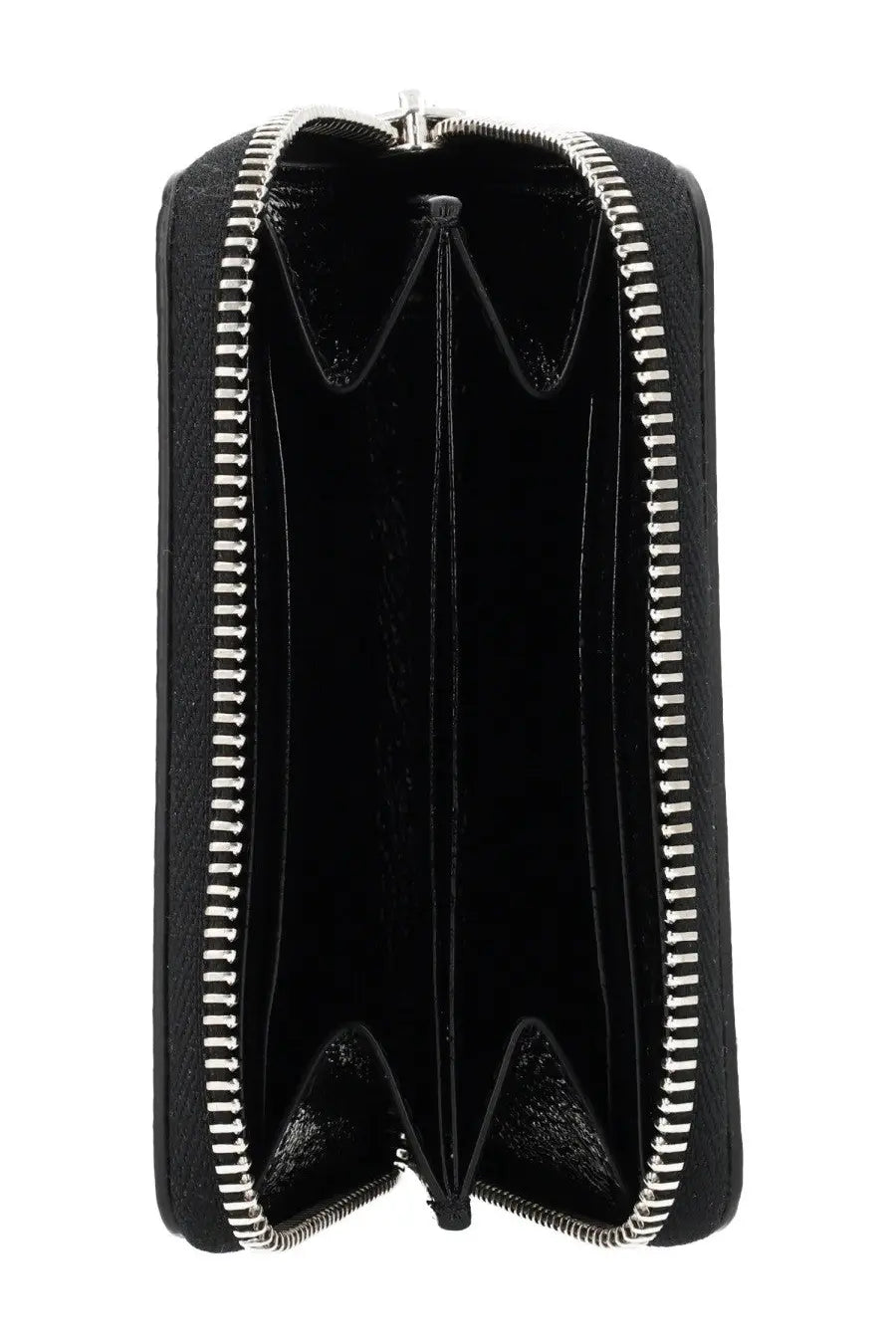 Courrèges women’s naplack wallet in black leather with silver zippers and a sleek minimalist design