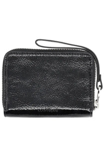 Courrèges women’s naplack black wallet made of black patent leather with zipper wrist strap and silver hardware