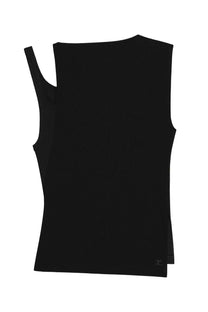 Courrèges women’s oblique 90s black sleeveless top with distinctive cutout on the left shoulder in lightweight fabric