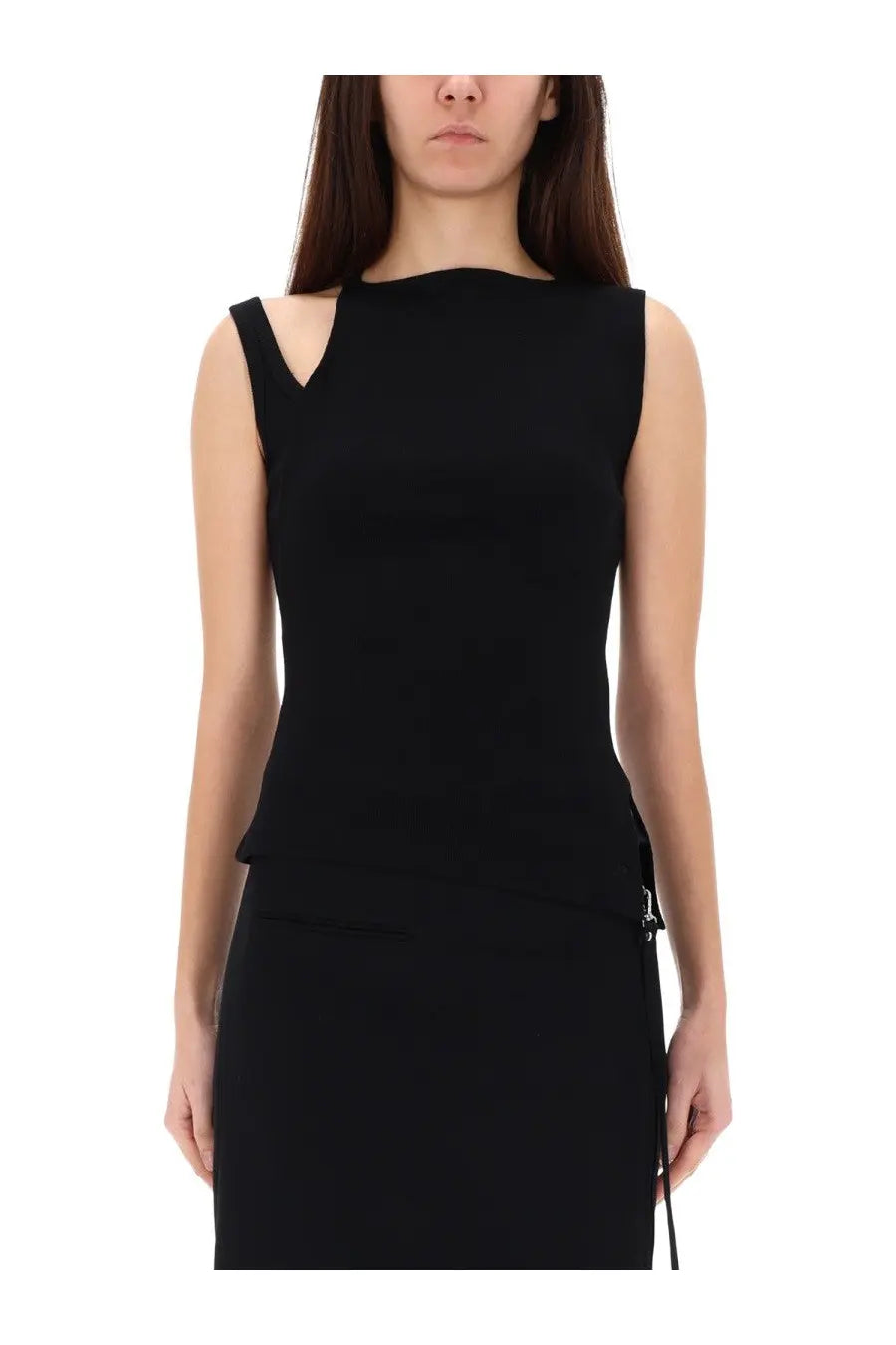 Courrèges women’s oblique 90s black sleeveless dress with cut-out shoulder details and side zipper