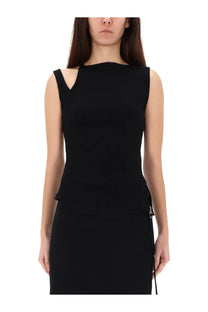 Courrèges women’s oblique 90s black sleeveless dress with cut-out shoulder details and side zipper