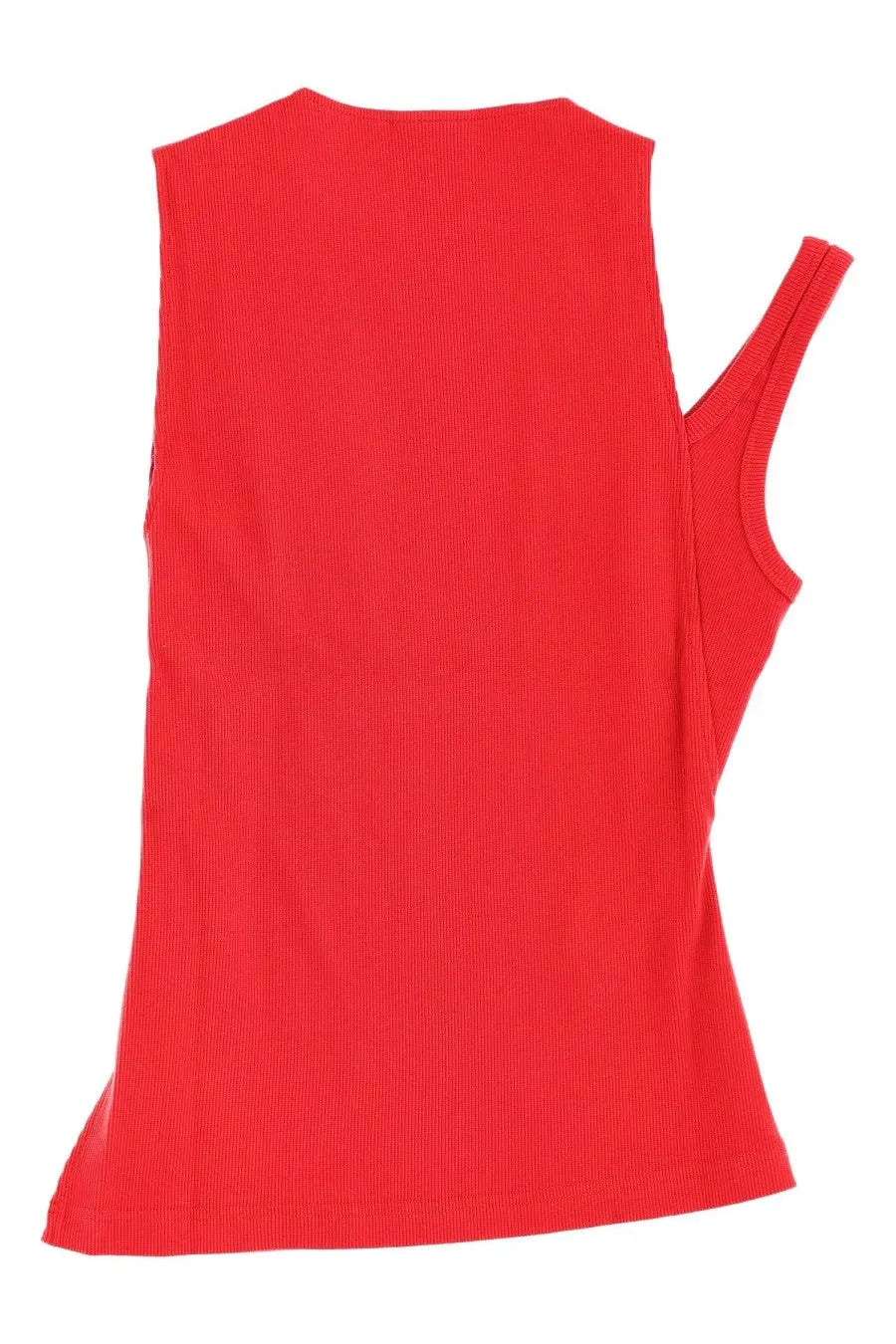 Courrèges women’s oblique 90s red ribbed knit sleeveless top with single shoulder strap detail