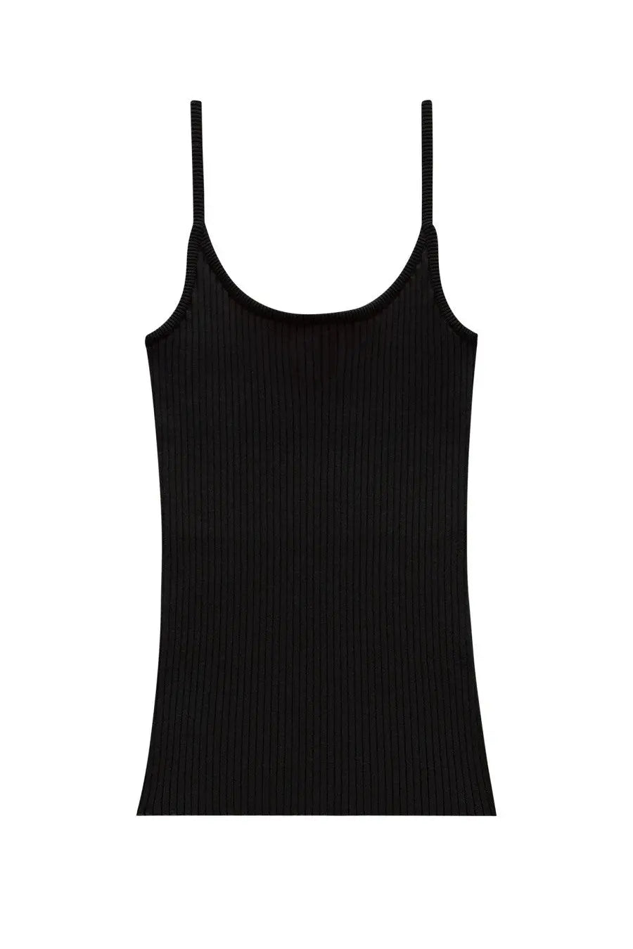 Courrèges women’s reedition black ribbed knit spaghetti strap tank top in a fitted silhouette