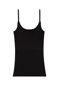 Courrèges women’s reedition black ribbed knit spaghetti strap tank top in a fitted silhouette
