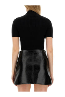 Black glossy faux leather mini skirt with high waist and front zipper detail from courrèges women’s reedition knitted shirt black collection