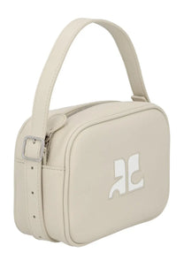 Courrèges women’s reedition naplack bag beige cream leather handbag with minimalist logo patch and adjustable strap