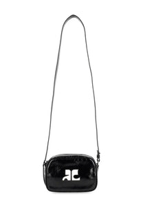 Courrèges women’s reedition naplack bag black glossy crocodile embossed crossbody bag with white logo on front