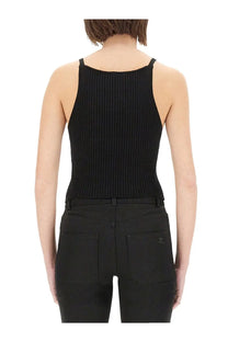 Courrèges women’s black ribbed knit tank top with thin straps perfect for casual wear