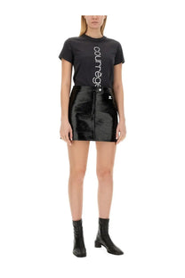 Black patent leather mini skirt with front zipper and small logo detail from courrèges women’s shirt black collection