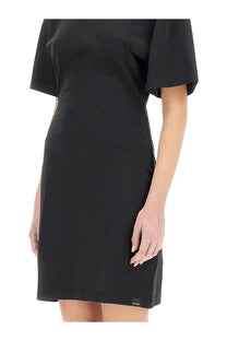 Courrèges women’s short black cotton dress with short sleeves minimalist design and small brand tag at the hem