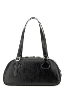 Courrèges women’s shoulder bag friday medium black in black patent leather with sleek curved design and silver hardware