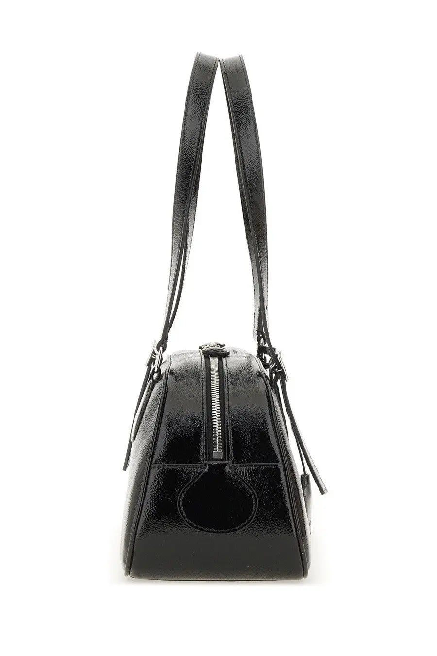 Black patent leather courrèges women’s shoulder bag friday medium with sleek glossy finish and structured design
