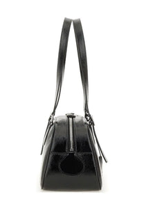 Black patent leather courrèges women’s shoulder bag friday medium with sleek glossy finish and structured design