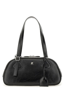 Courrèges women shoulder bag Friday medium black in black pebbled leather with silver-tone hardware and small logo plaque
