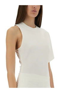 Courrèges women’s one shoulder shirt in scuba white with a sleek high neckline and soft flowing fabric
