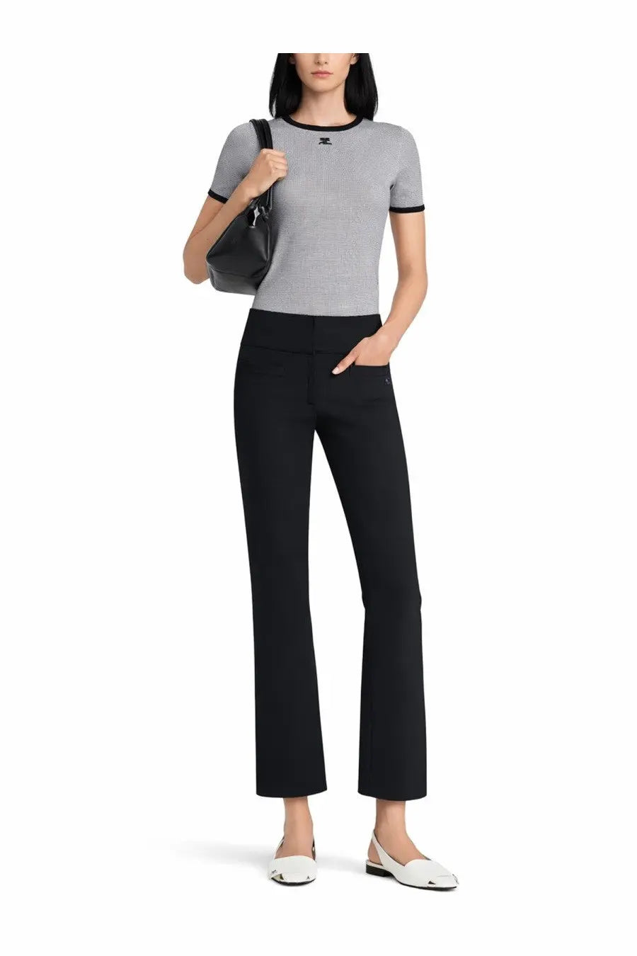 Black high-waisted straight-leg trousers with a sleek tailored fit complement courrèges women’s signature contrast shirt black